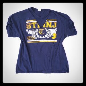 Navy Distressed Reconstructed Printed Choker Tee